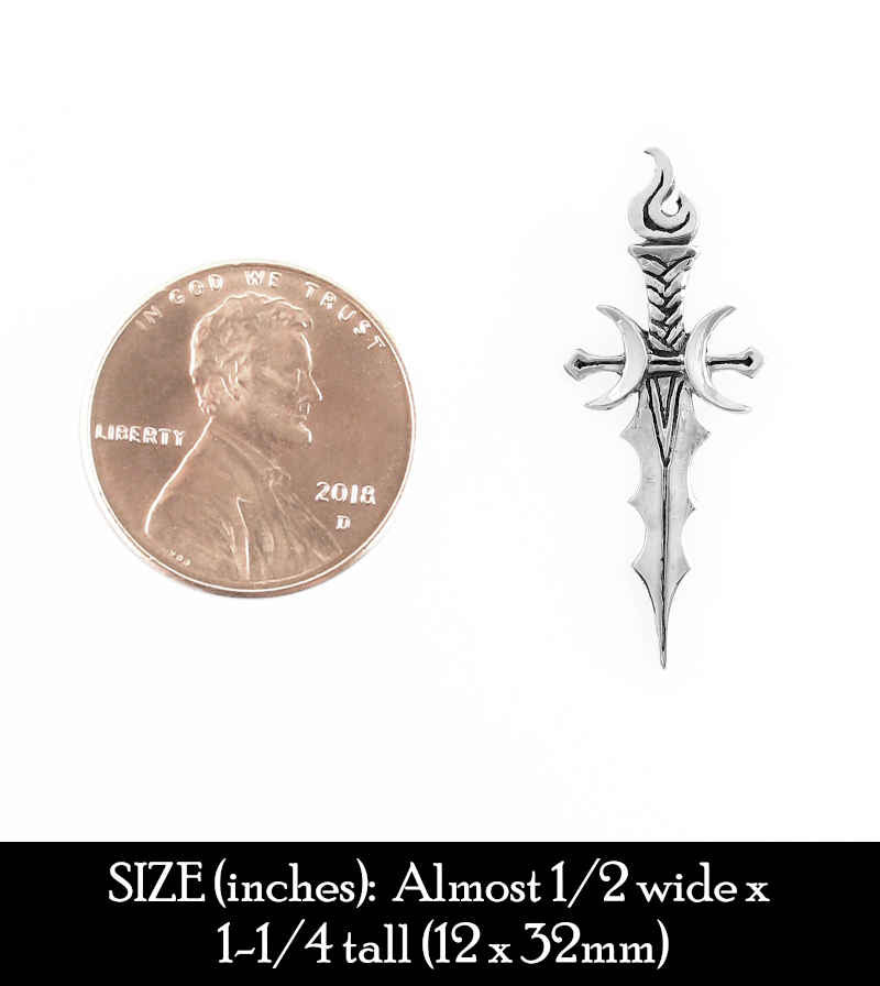 Athame Pendant with Crescent Moons & Flame Necklace Wiccan Dagger Knife ...