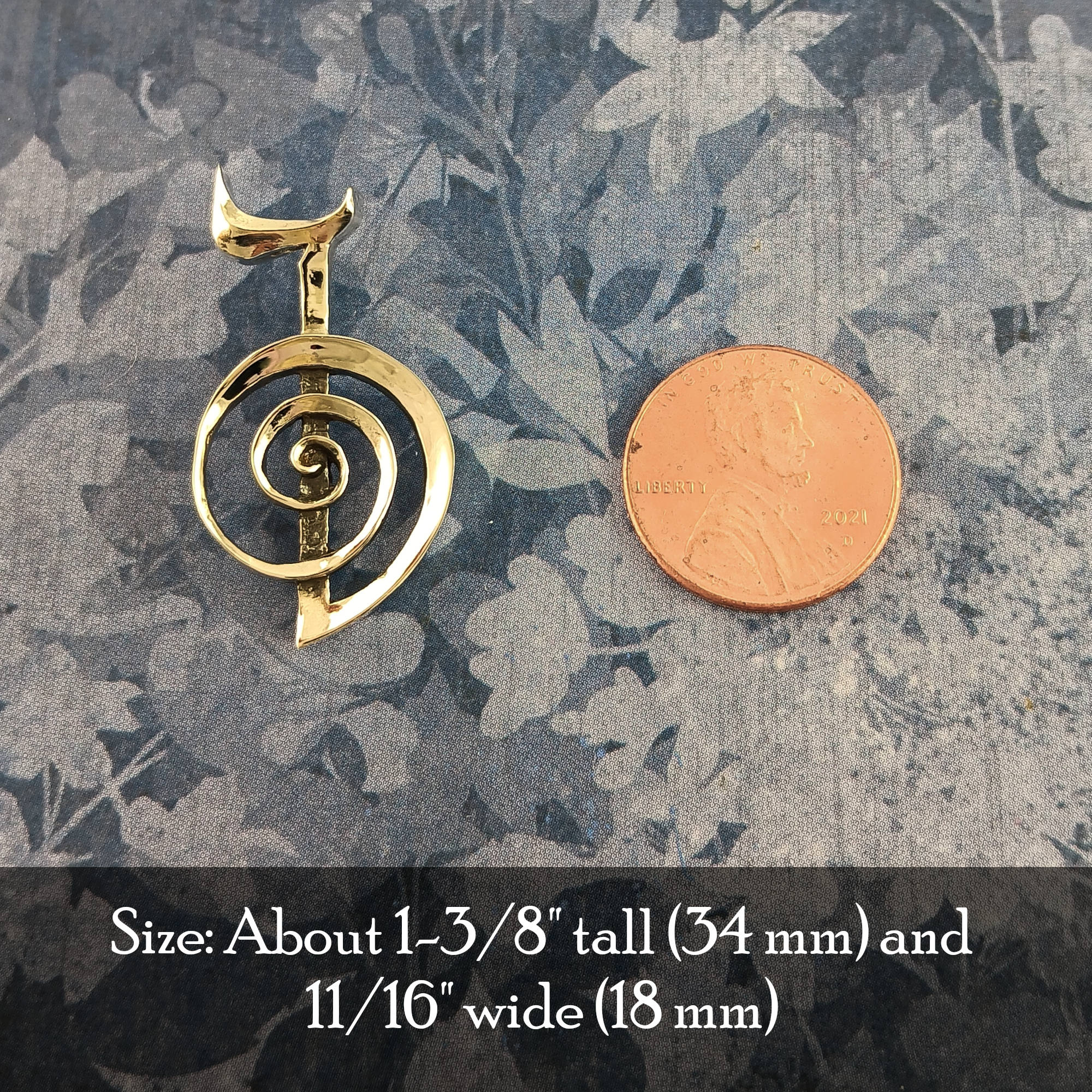 Reiki Cho Ku Rei Symbol Pendant, Handmade penny size comparison