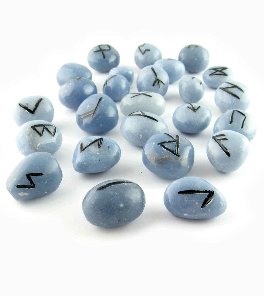 Blue Angelite Elder Futhark Runes Set | Woot & Hammy