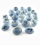 Blue Angelite Stone Elder Futhark Runes Set