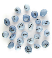 Blue Angelite Elder Futhark Runes Set | Woot & Hammy