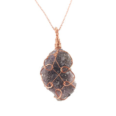 Raw Amethyst Crystal Cluster Geode Pendant Necklace, Copper Wire-Wrapped, Handmade