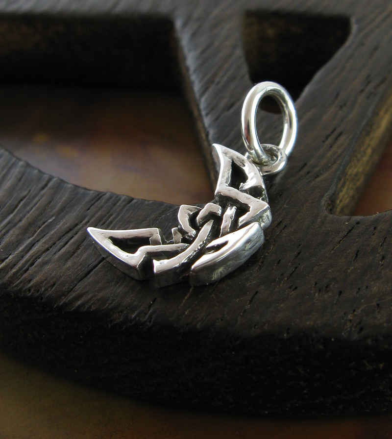 Little Celtic Crescent Moon Charm Pendant Wiccan Pagan Wicca Witchy Jewelry Goth Gothic Halloween Alternative laying flat