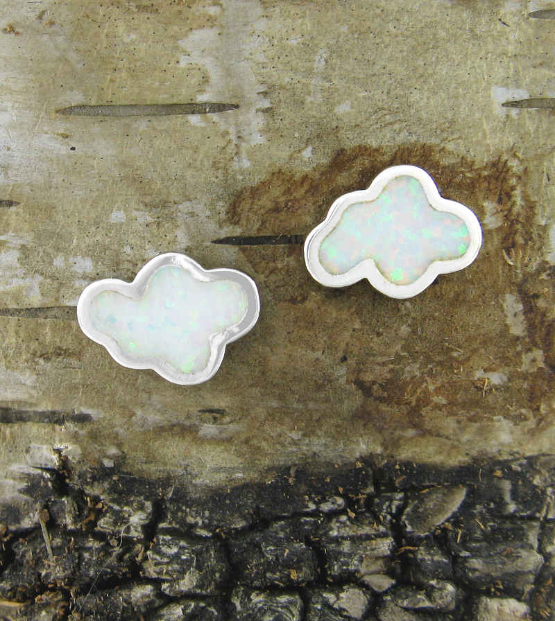Clouds With Lab Opal Infill Post Earrings | Woot & Hammy