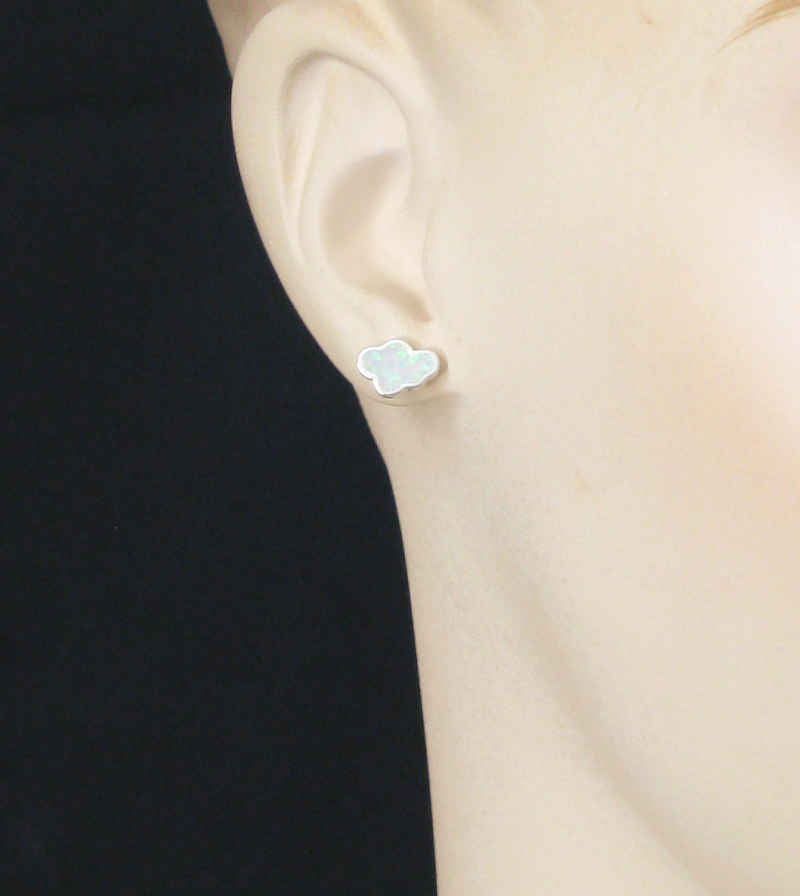 Cloud Stud Earrings With Lab Opal