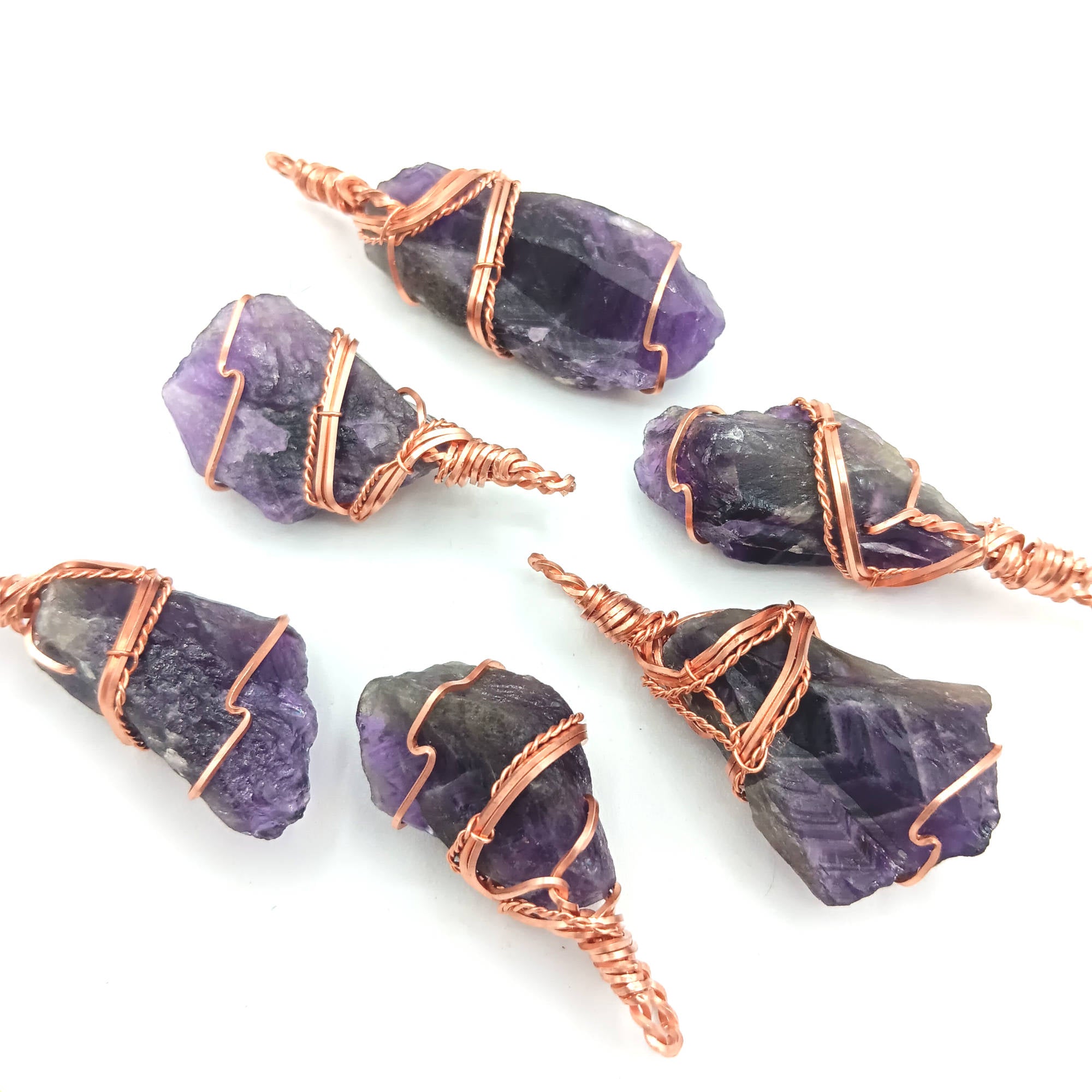 Raw Amethyst Crystal Point Pendant – Handmade Copper Wire Wrapped Necklace for Healing & Protection