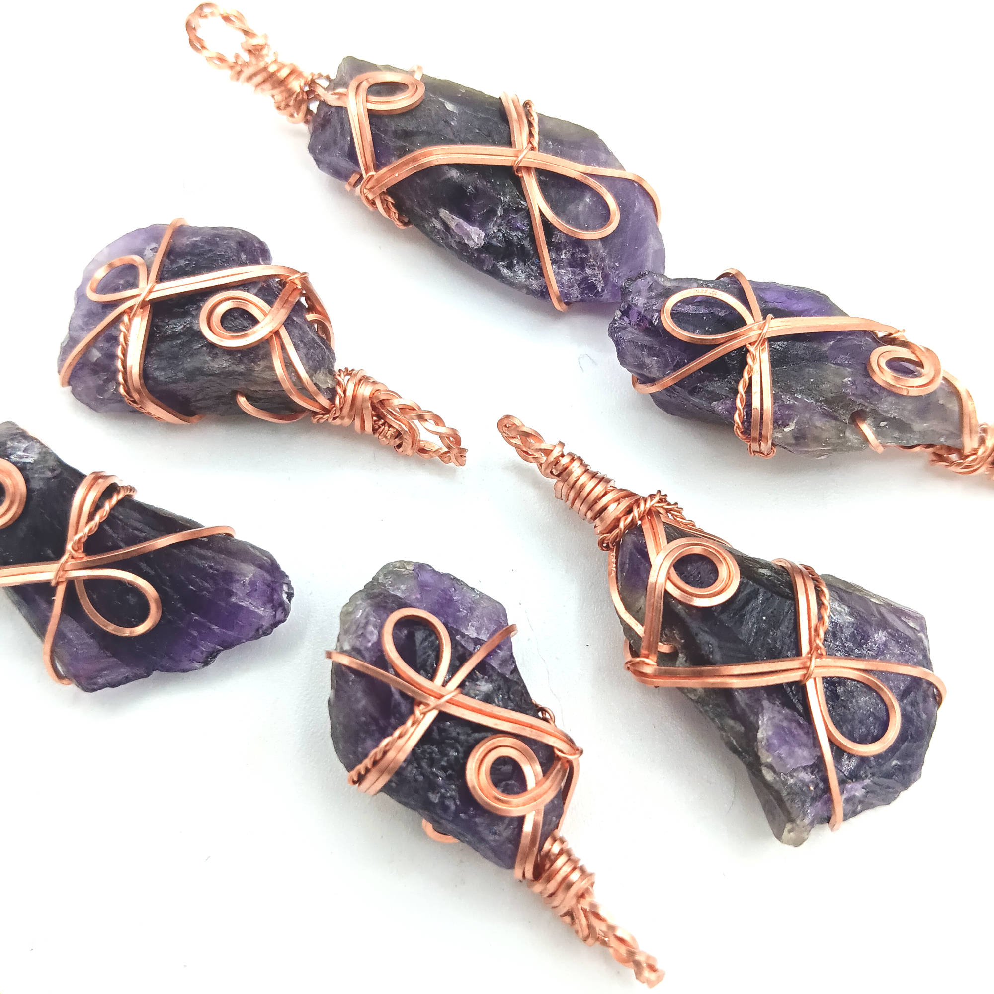 Raw Amethyst Crystal Point Pendant – Handmade Copper Wire Wrapped Necklace for Healing & Protection