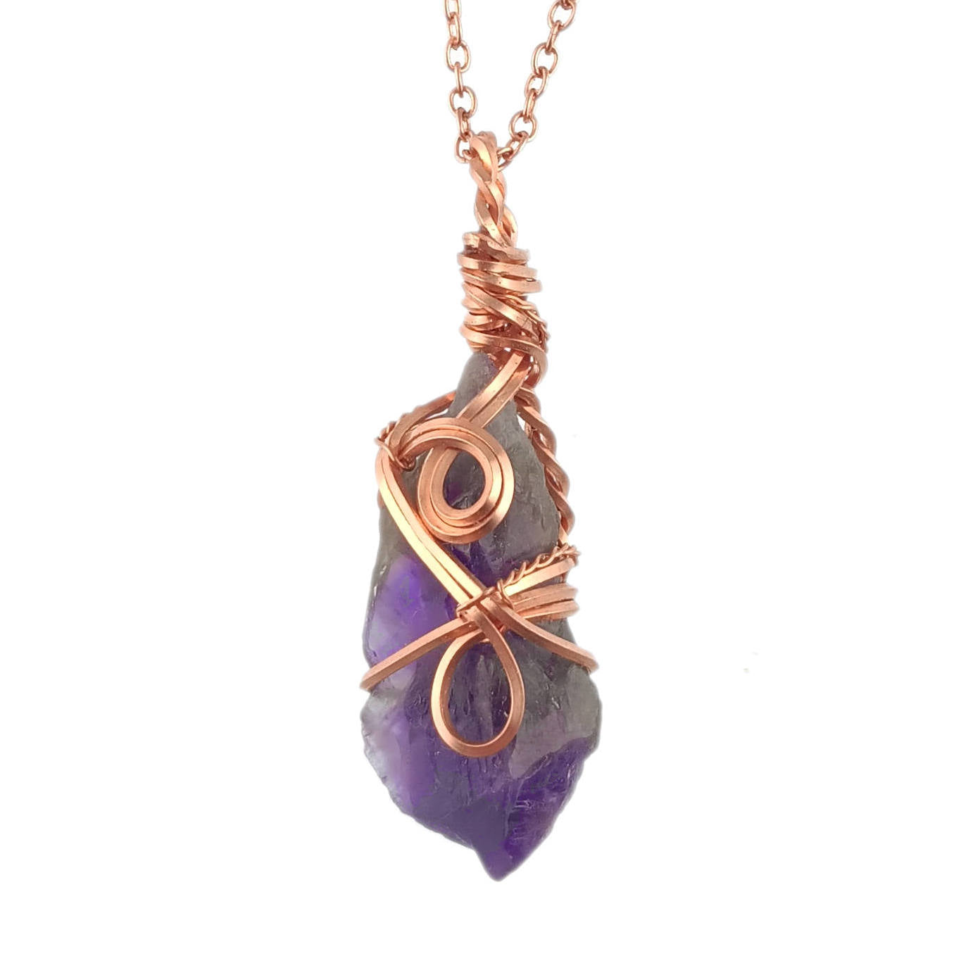 Raw Amethyst Crystal Point Pendant – Handmade Copper Wire Wrapped Necklace for Healing & Protection