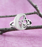 Wiccan Cut-Out Crescent Moon and Pentagram Ring | Woot & Hammy