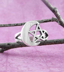 Wiccan Cut-Out Crescent Moon and Pentagram Ring | Woot & Hammy