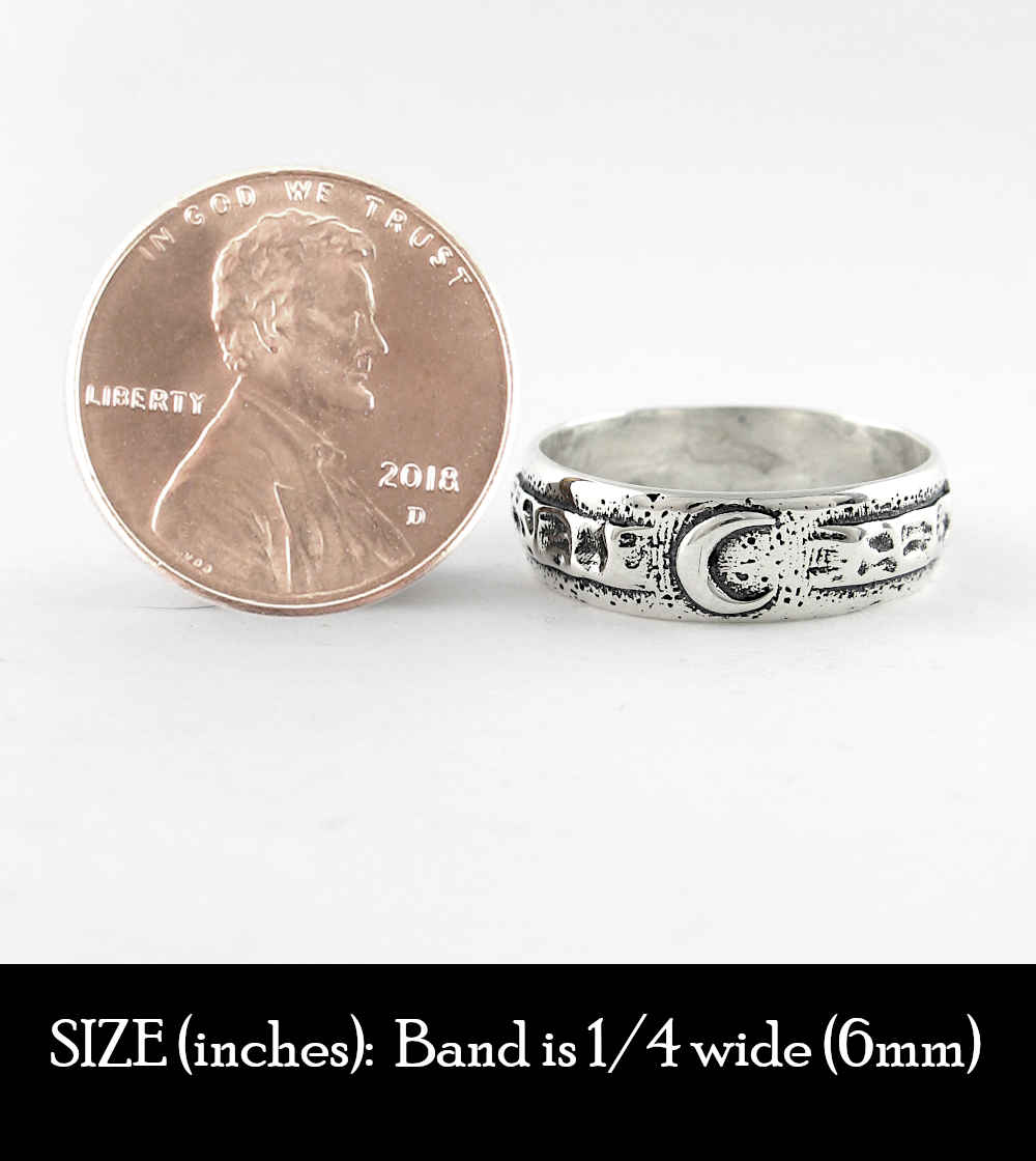 Crescent Moon With Decorative Pattern Band Ring | Woot & Hammy