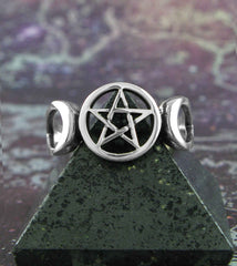 Triple Moon Symbol With Pentagram Cut-Out Ring | Woot & Hammy