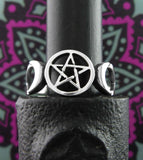 Triple Moon Symbol With Pentagram Cut-Out Ring | Woot & Hammy
