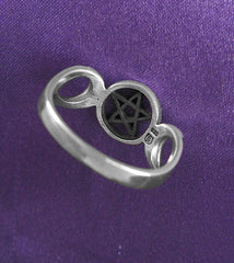 Triple Moon Symbol With Pentagram Cut-Out Ring | Woot & Hammy