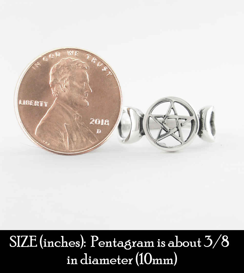 Triple Moon Symbol With Pentagram Cut-Out Ring | Woot & Hammy