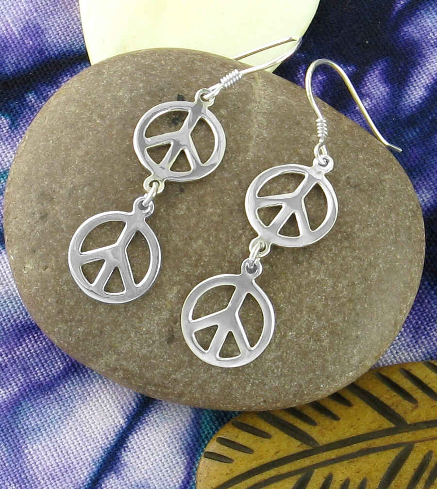 Double Peace Sign Dangle Hook Earrings | Woot & Hammy