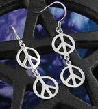 Double Peace Sign Dangle Hook Earrings