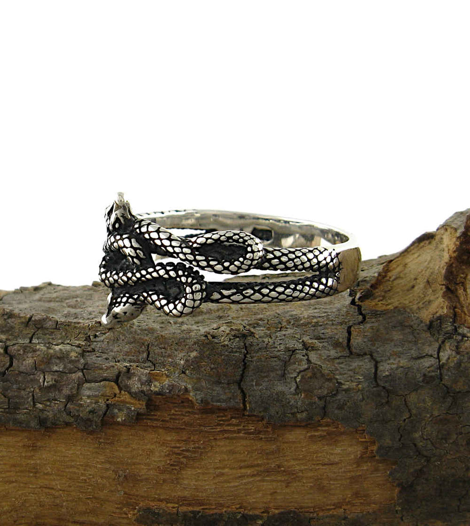 Two Entwined Snakes Oxidized Ring | Woot & Hammy