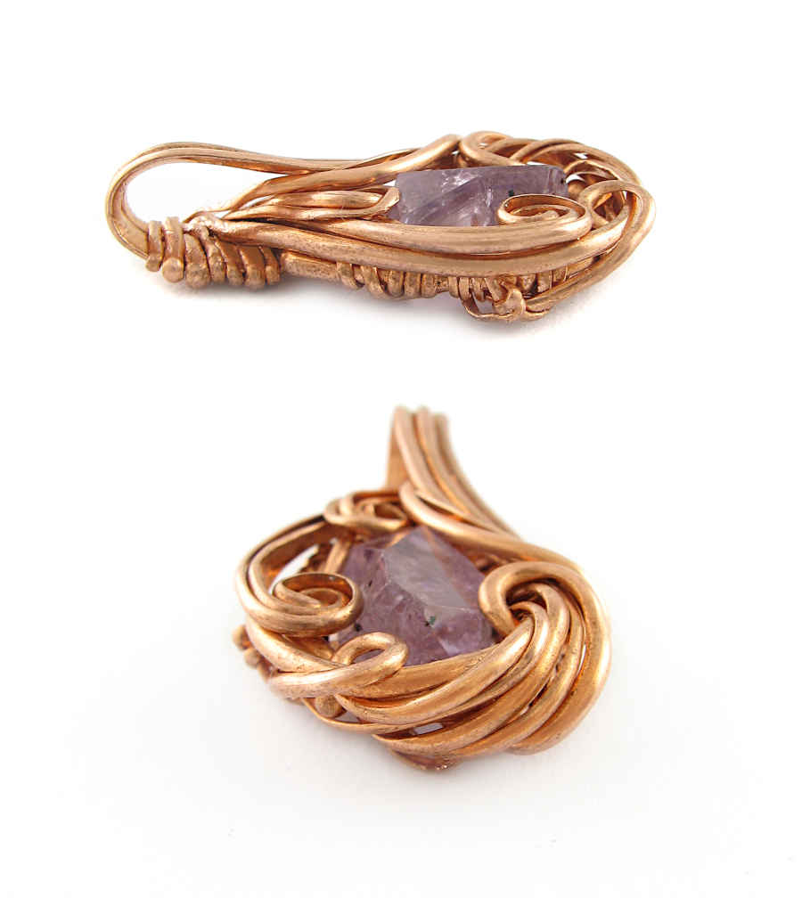 Fancy Raw Amethyst Pendant Wrapped In Copper Wire Handmade Style C | Woot & Hammy