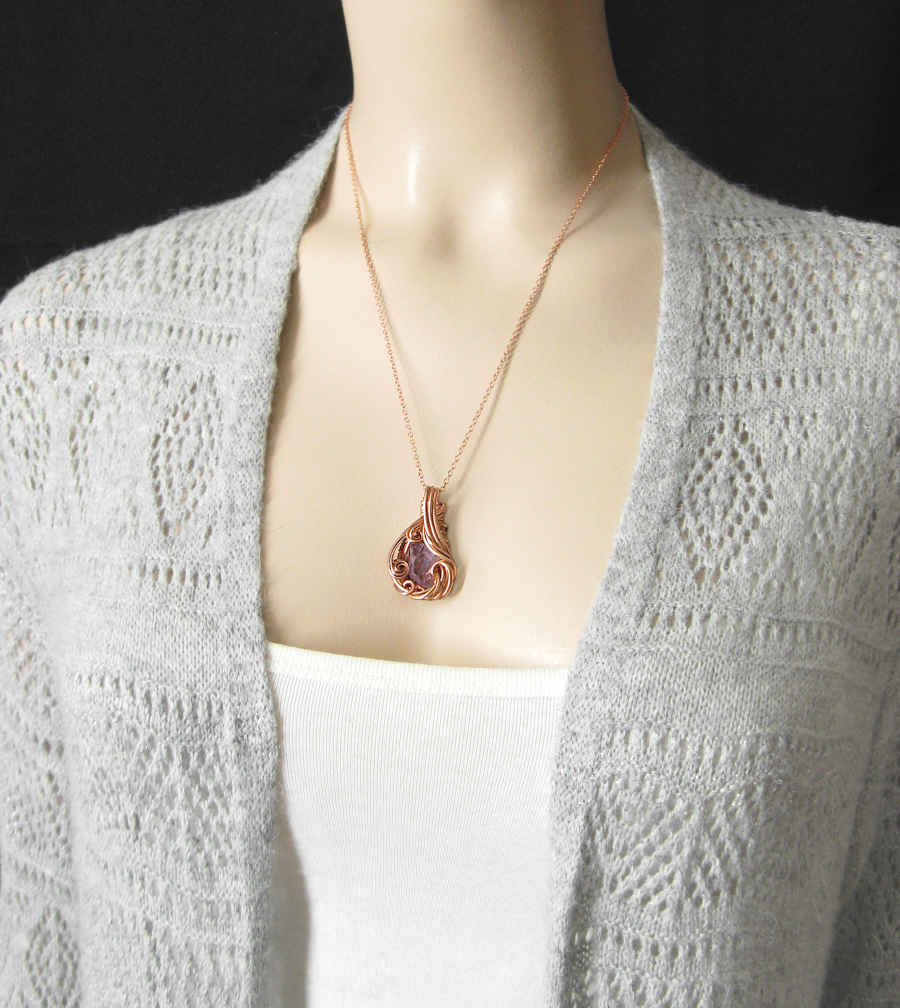 Fancy Raw Amethyst Pendant Wrapped In Copper Wire Handmade Style C | Woot & Hammy