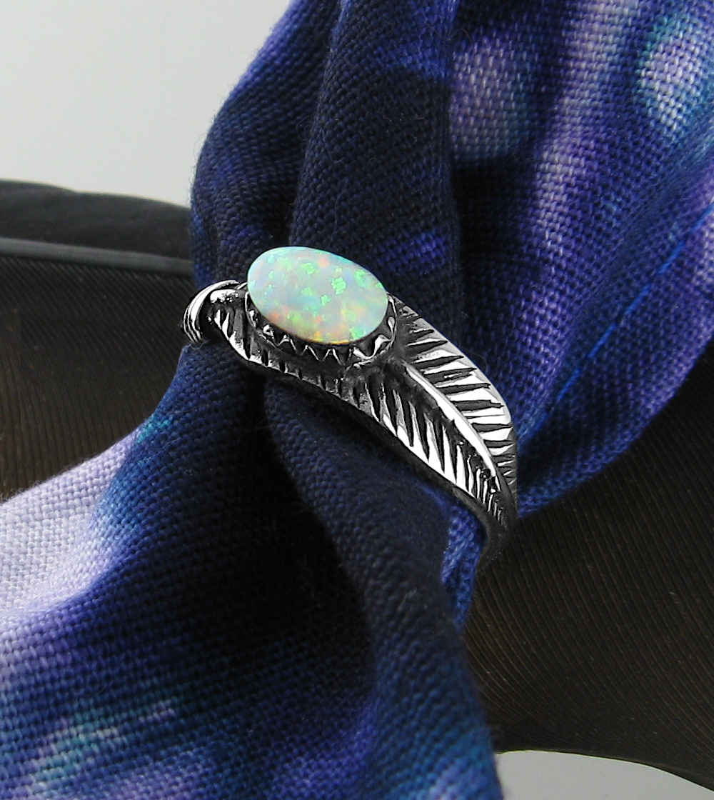 Feather With Lab Opal Ring | Woot & Hammy