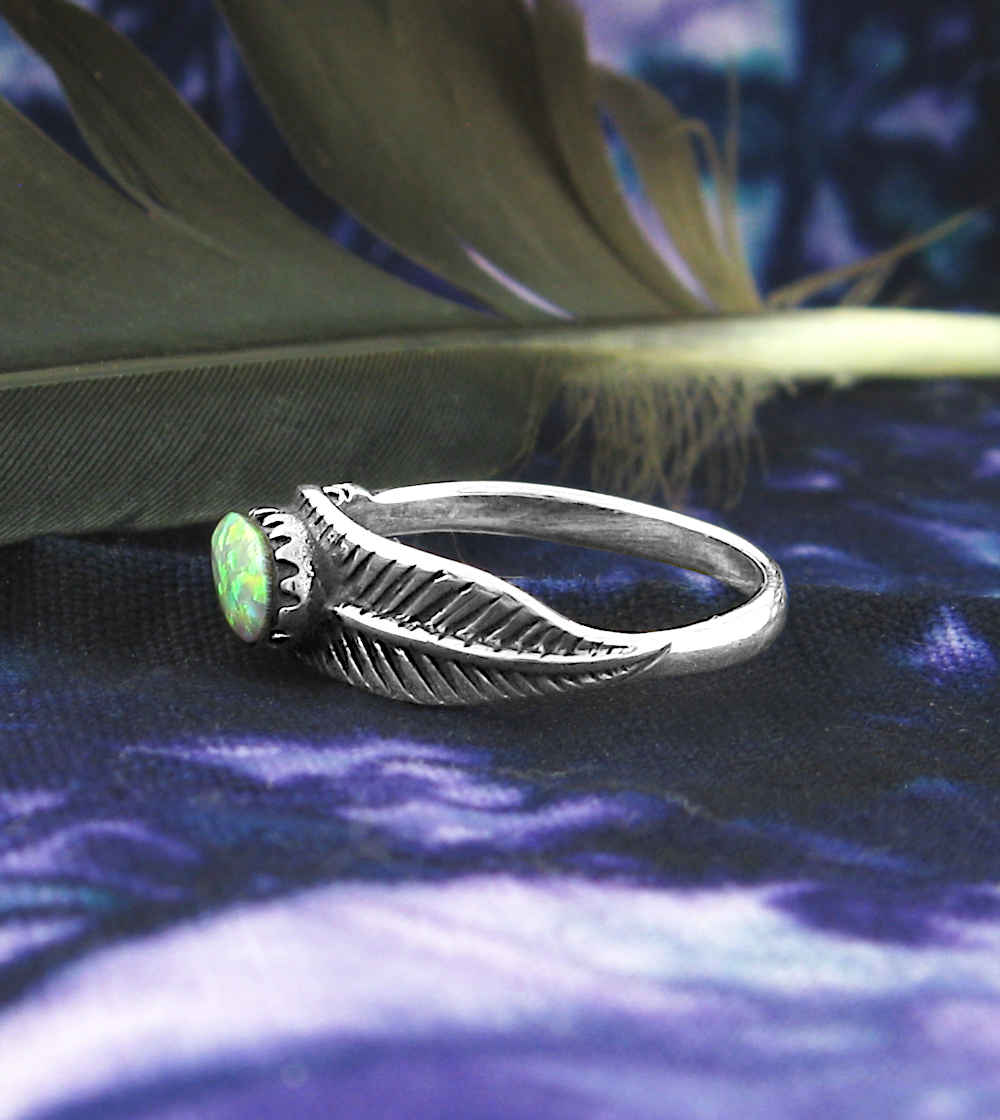 Feather With Lab Opal Ring | Woot & Hammy