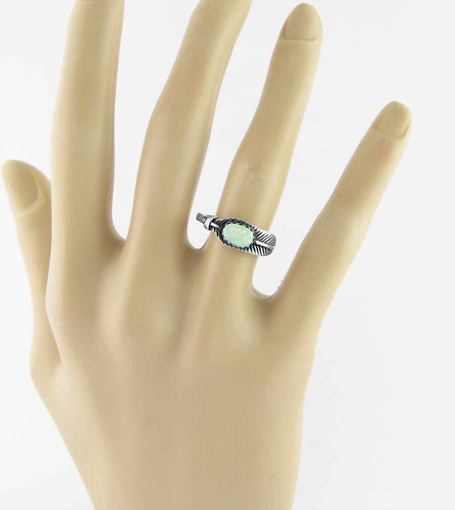 Feather With Lab Opal Ring | Woot & Hammy