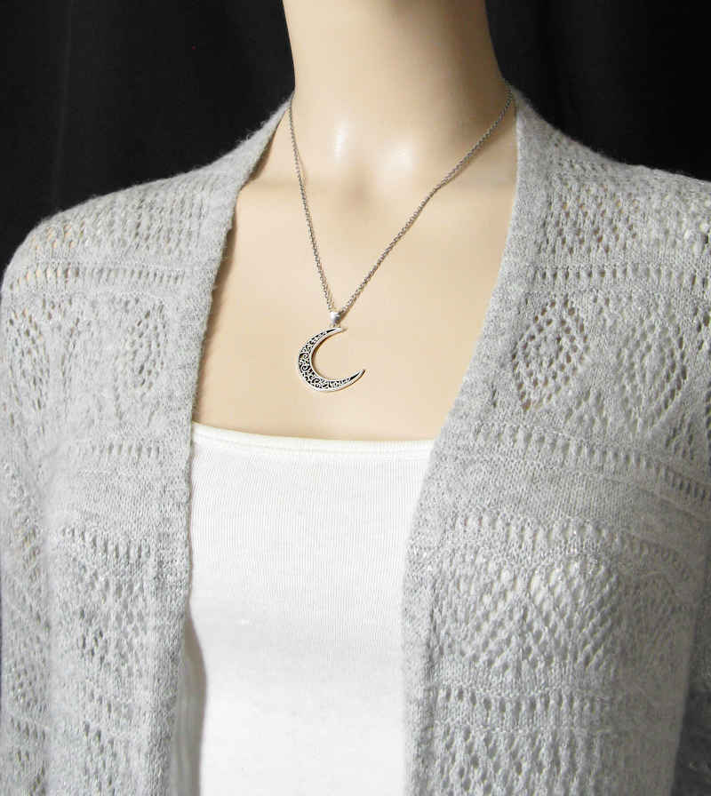 Crescent Moon With Decorative Spirals and Swirls Pendant