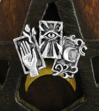 Wahrsager- oder Tarotkarten-inspirierter Anhänger mit Hand, mystischem Auge und Halbmond, 100 % handgefertigt