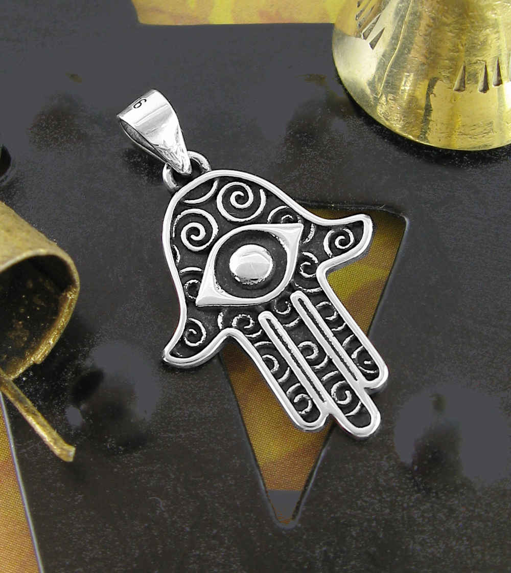 Hamsa With Evil Eye and Spirals Pendant | Woot & Hammy