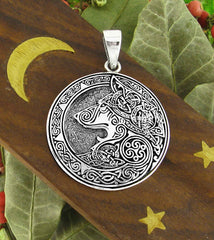 Large Round Celtic Wolf With Knot Border Oxidized Medallion Pendant | Woot & Hammy