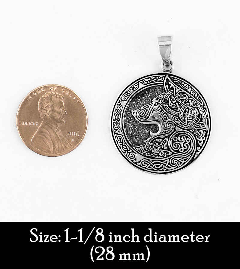 Large Round Celtic Wolf With Knot Border Oxidized Medallion Pendant | Woot & Hammy