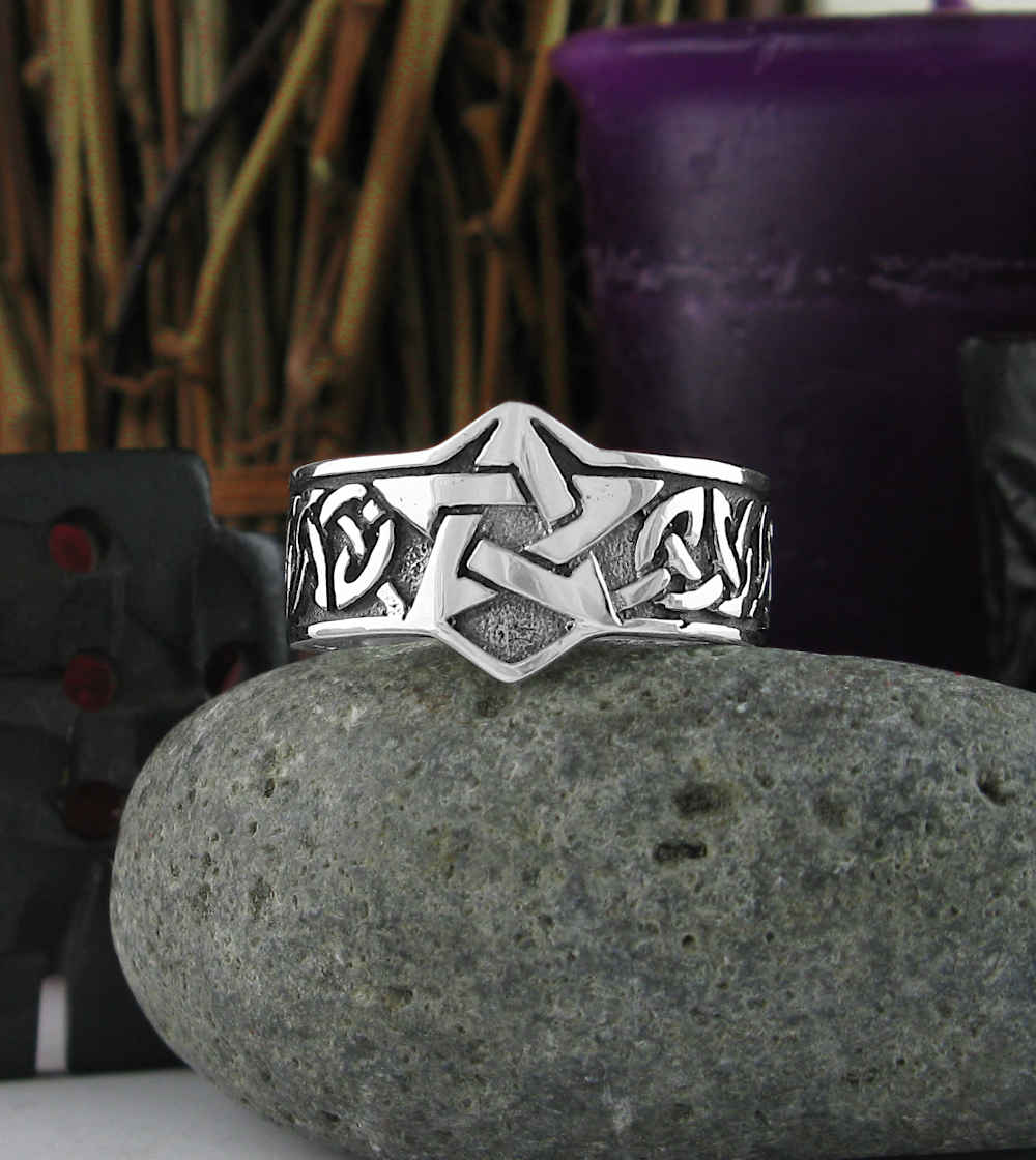 Man's Pentagram With Wide Celtic Band Oxidized Ring | Woot & Hammy