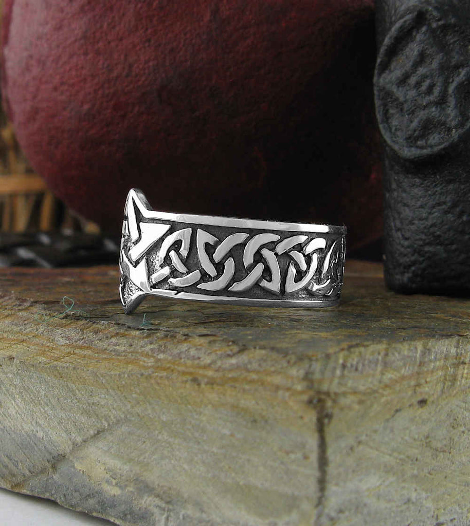 Man's Pentagram With Wide Celtic Band Oxidized Ring | Woot & Hammy