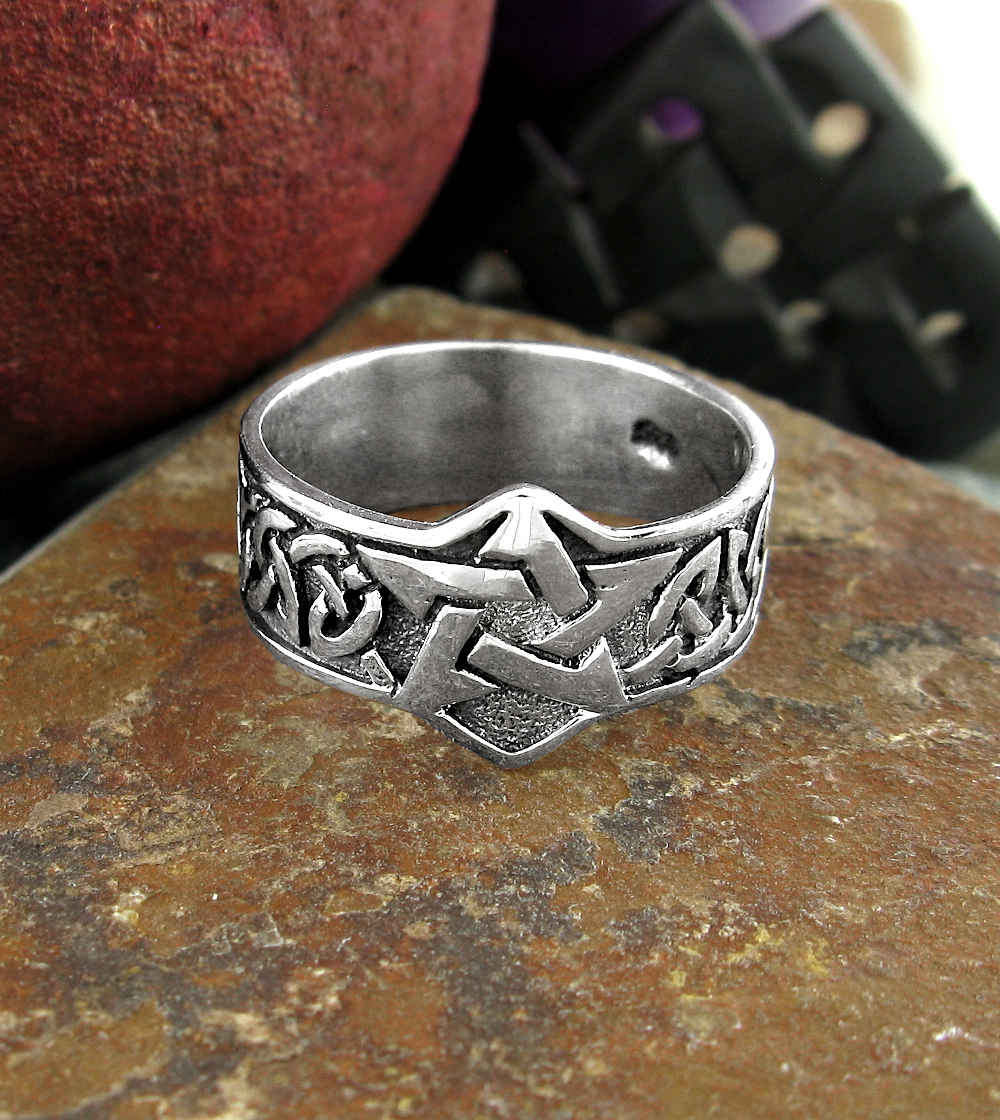 Man's Pentagram With Wide Celtic Band Oxidized Ring | Woot & Hammy