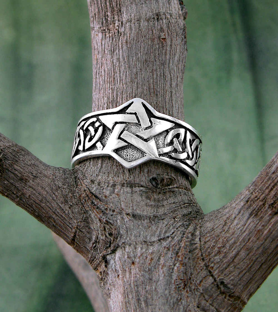 Man's Pentagram With Wide Celtic Band Oxidized Ring | Woot & Hammy