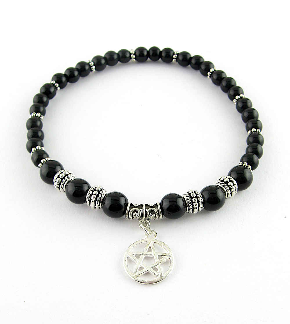 Natural Black Obsidian Stone With Pentagram Anklet / Ankle Bracelet | Woot & Hammy