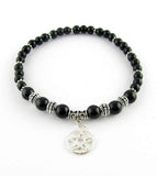 Pierre d'obsidienne noire naturelle avec bracelet de cheville pentagramme/bracelet de cheville
