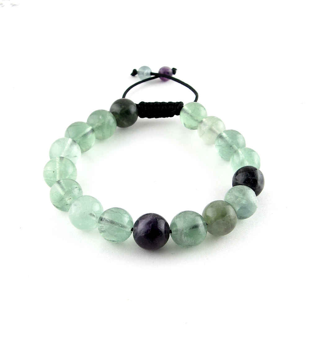 Natural Rainbow Fluorite Mineral Slipknot Bracelet 10mm, Adjustable | Woot & Hammy