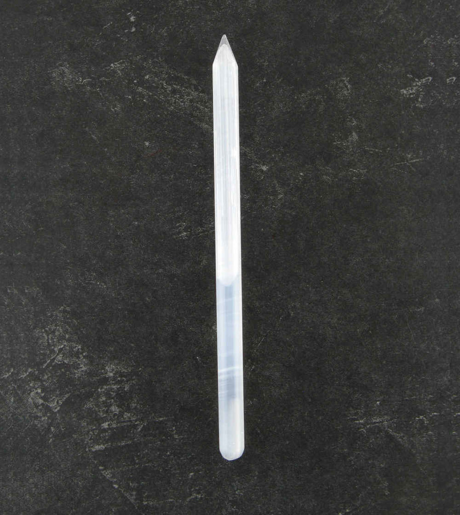 Natural White Selenite Pointed Wand | Woot & Hammy