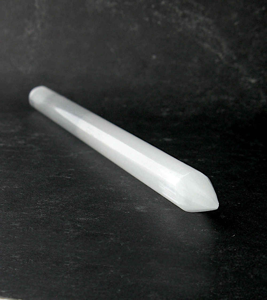 Natural White Selenite Pointed Wand | Woot & Hammy