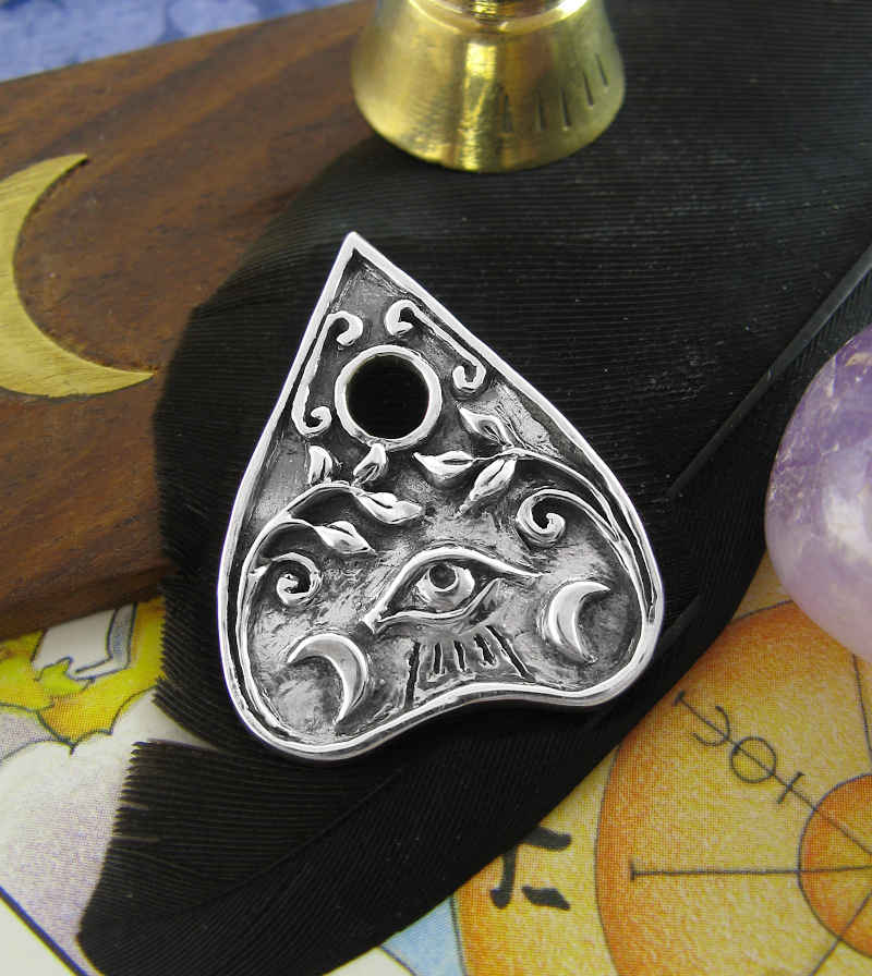 Ouija Planchette Pendant With Crescent Moons and Eye, 100% Handmade