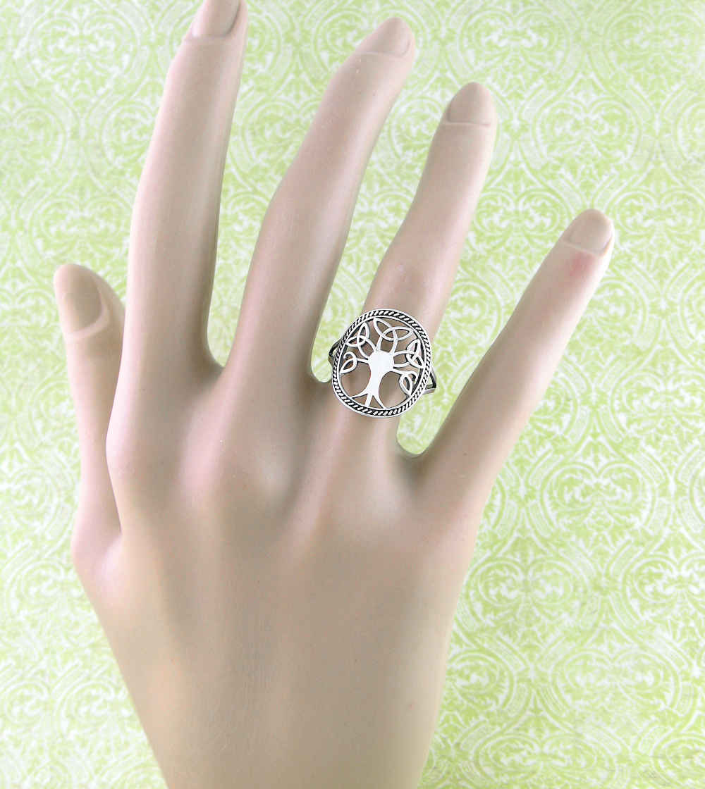 Cut-Out Tree of Life With Triquetra Knot Leaves Ring | Woot & Hammy