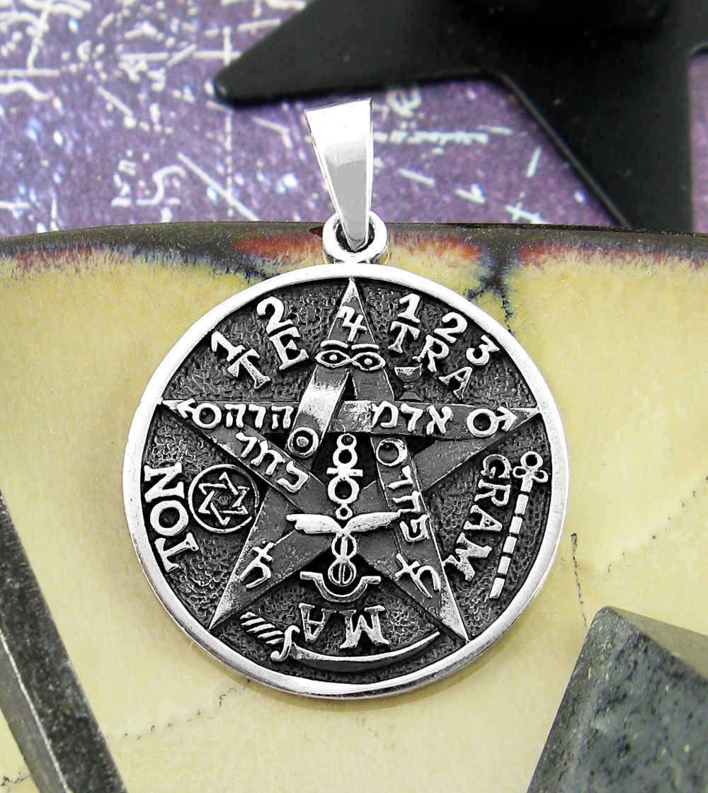 Oxidized Tetragrammaton Symbol Hebrew HaShem Pentagram Solid Pendant | Woot & Hammy