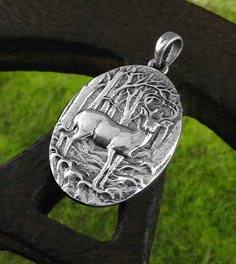 Pastoral Scene With Deer In Forest Oval Pendant | Woot & Hammy