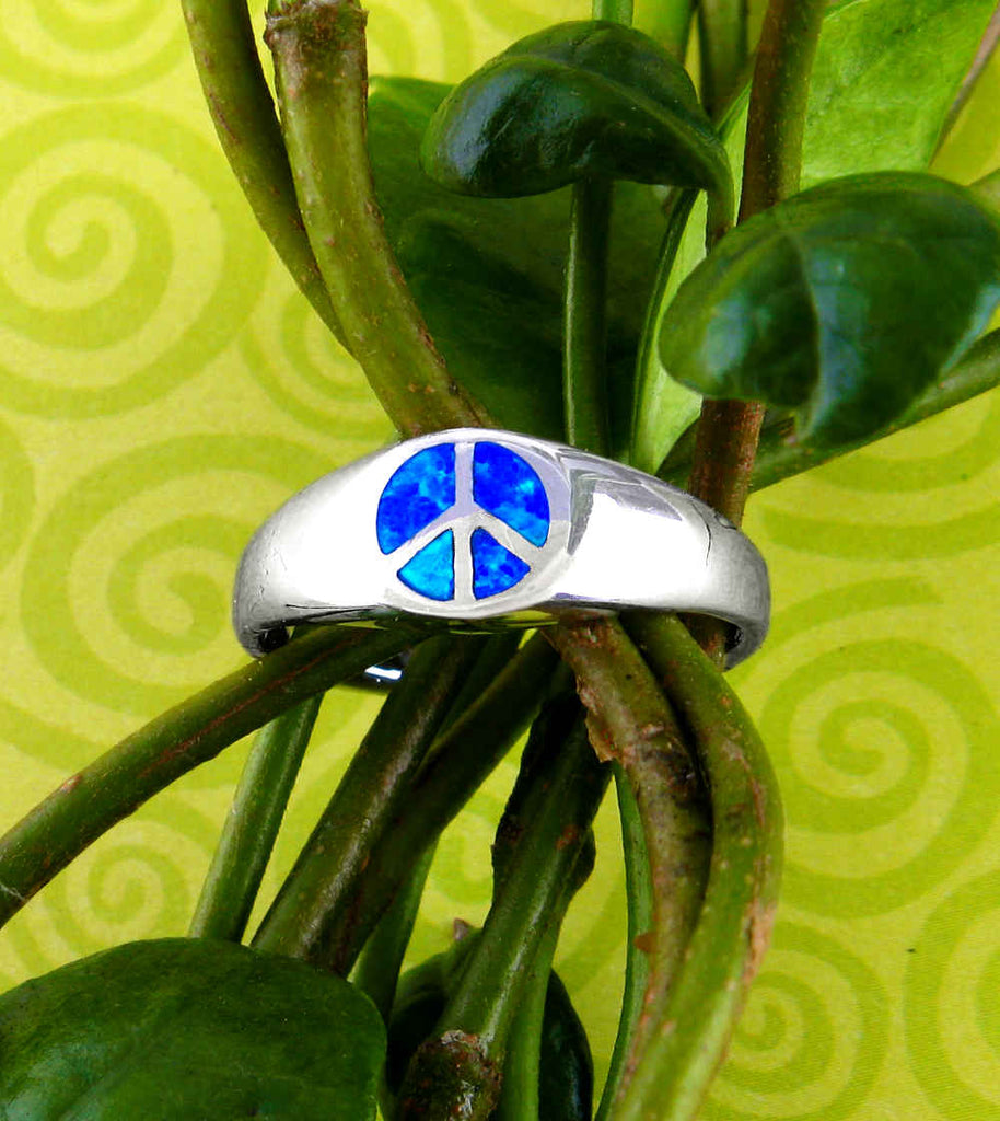 Sleek Peace Sign Symbol With Lab Opal Ring | Woot & Hammy