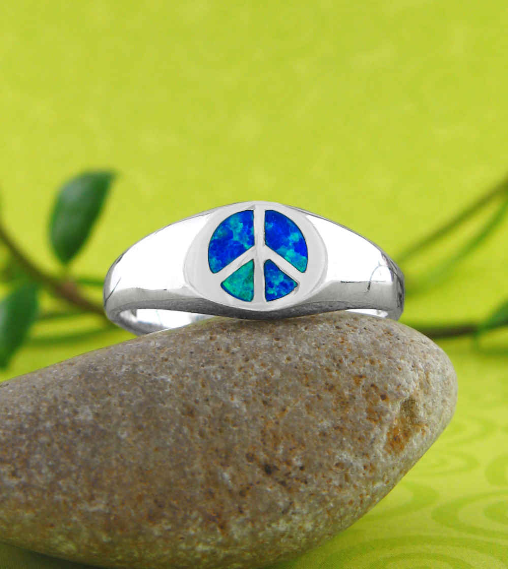 Sleek Peace Sign Symbol With Lab Opal Ring | Woot & Hammy