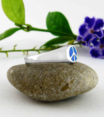 Sleek Peace Sign Symbol With Lab Opal Ring | Woot & Hammy