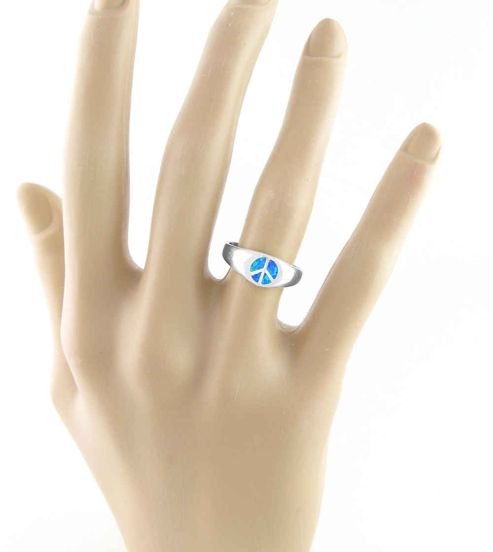 Sleek Peace Sign Symbol With Lab Opal Ring | Woot & Hammy