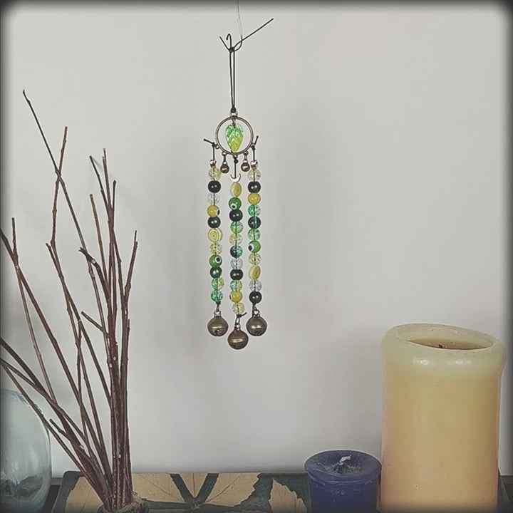 Witch's Bell Suncatcher Talisman Glass Beads Evil Eyes Handcrafted